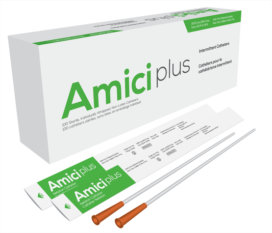 BX/100 AMICI PLUS MALE INTERMITTENT CATHETERS, SIZE 16FR 16IN