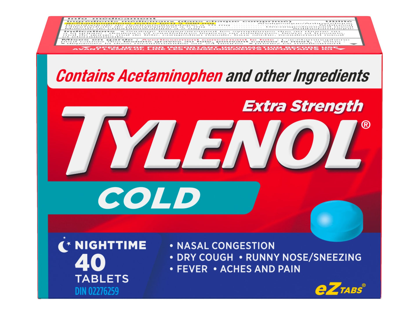 Tylenol Extra Strength Cold Nighttime 40 Tablets
