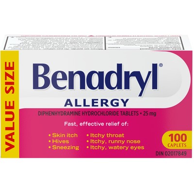 Benadryl Allergy 25mg 100 Caplets