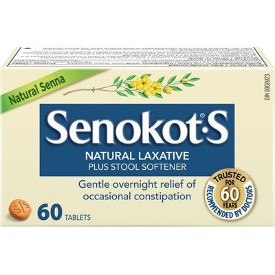 Senokot S - Natural Laxative + Stool Softener 60 Tablets