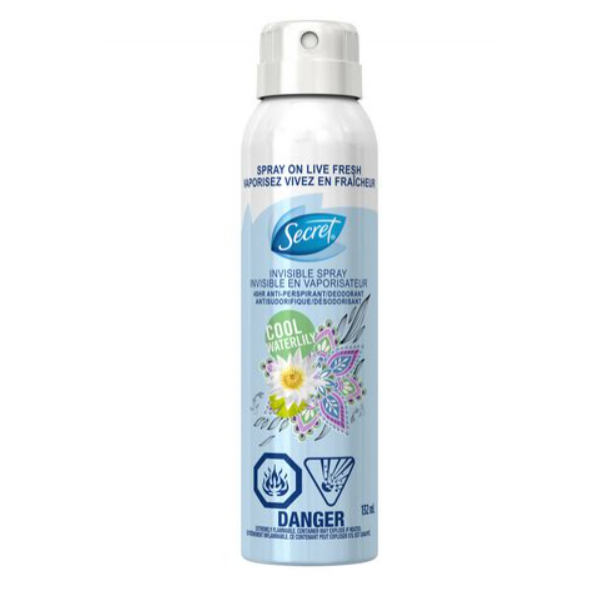 Secret Invisible Spray Antiperspirant and Deodorant for Women Cool Waterlily