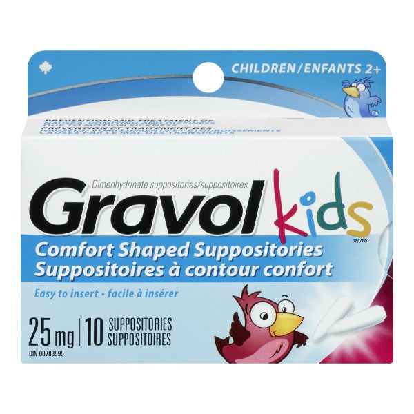 Gravol Kids Dimenhydrinate Comfort Shaped Suppositories