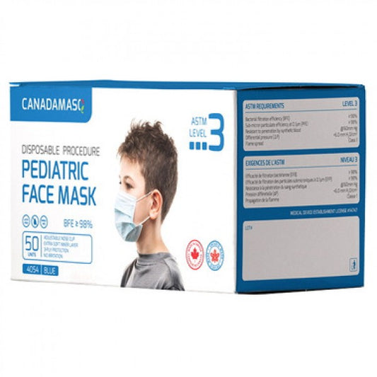 Pediatric Size Single Use Disposable Face Masks - Blue